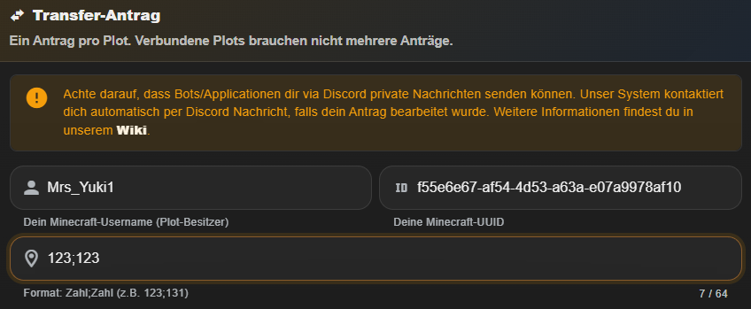Transfer Antrag ID
