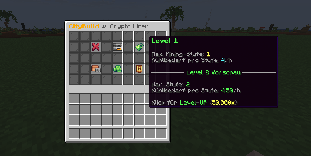 Level-Upgrade im Miner-Menü